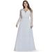 Ever-Pretty Womens Plus Size Simple V-neck Folds Chiffon Long Homecoming Ball Gown 8692B White US18
