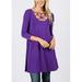 Womens Juniors Quarter Sleeve Tunic Top - Tunic Top With Pockets - Purple Casual Tunic Top 41535M