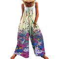 Women Summer Bohemian Floral Jumpsuit Romper Casual Party Holiday Long Pants Playsuit with Pockets