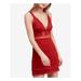 FREE PEOPLE Womens Red Crochet Inset Sleeveless V Neck Mini Body Con Cocktail Dress Size 8