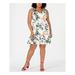TAYLOR Womens White Floral Sleeveless V Neck Above The Knee Sheath Party Dress Size 14W