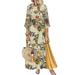 Meterk Vintage Women Autumn Floral Print Dress Splicing O Neck Three Quarter Sleeve Casual Holidays Maxi Dress