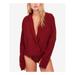 FREE PEOPLE Womens Red Surplice Long Sleeve V Neck Body Suit Top Size M