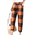 Avamo Elastic Waist Comfort Pants for Women Pattern Printed Cotton Loose Business Trousers Retro Slacks All-Match Style Orange L