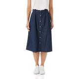 AmeriMark Women's Denim Button-Front Skirt â€“ Cotton Midi Skirt w/ Elastic Waist