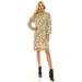 Haute Edition Women's Leopard Print Thick Knit Turtleneck Balloon Sleeve Sweater Dress