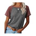 UKAP Short Sleeve Crewneck Tops for Women Solid Color Summer Boho Blouse Stylish Tunic Tee Classic-Fit Tops Dary Gray Splicing S