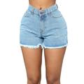 Fashion Women Casual Mid-Rise Denim Shorts Washed Tassel Frayed Hem Jean Shorts Exposed Pocket Bag Summer Beach Mini Shorts