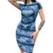 Sexy Dance Women Short Sleeve Bodycon Mini Dress Ladies Stylish Striped Hearts Pattern Skinny Sexy Summer Dresses S-XXXL Blue S(US 2-4)