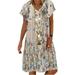 Plus Size Womens Summer V Neck Floral Short Sleeves Casual Holiday Beach Mini Dress