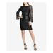 DKNY Womens Black Sequined Bell Sleeve Boat Neck Above The Knee Sheath Cocktail Dress Size 8