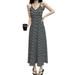 Cyber Monday Clearance!Fashion Ladies V Neck Spaghetti Strap Side Slit Striped/Solid Maxi Fit And Flare Dress