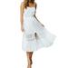 Colofity Womens Holiday Strappy Button Lace Summer Beach Midi Swing Sun Dress