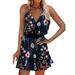 UKAP Women's V Neck Spaghetti Straps Tie Dye Dress Sleeveless Sexy Backless Pleated Hem Club Dress Navy Blue M(US 6-8)