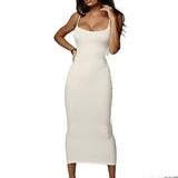 New Women Sling Bodycon Long Dress Low-cut Slim Sheath Dress Lady Sleeveless Strap Solid Sundress Female Dress