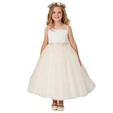 Champagne Illusion Neck Lace Tulle Overlay Junior Bridesmaid Dress Big Girls