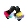 Wazshop Women's Open-toed Fluffy Plush Faux Fur Slides Slippers Sandal Multicolor