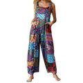 FeMereina Women's Floral Maxi Sling Jumpsuit Playsuit Boho Printed Spaghetti Overalls with Pockets