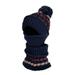 Fysho Winter Beanie Hat Scarf Face Mask Set Thick Patchwork Detachable Knitted Cap Neck Warmer Headwear For Men Women