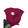 Niuer Loose Casual Shirt for Trendy Women Summer Beach Short Sleeve Holiday Party Crewneck Tee Blouse Leisure Tunic Tee Shirt Wine Red XXL(US 18-20)