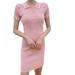 Womens Summer Bodycon Mini Dress Casual Short Sleeve Lapel High Waists Knit Top T Shirt Dress,Pink