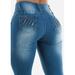 Womens Juniors Medium Blue Wash Skinny Jeans - Booty Skinny Jeans with Sanding Details - Stretchy Jeans 10401P