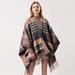 Lixada Women Poncho Cardigan Sweater Contrast Color Plaid Print Cashmere Capes Shawl Scarf Outerwear