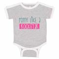 Funny Potty Training Baseball Bodysuit Raglan â€œPotty Like A Rockstarâ€� Cute Rockstar Shirt Gift - Baby Tee, 18-24 months, Grey & White Short Sleeve