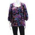 Pre-ownedNanette Lepore Womens Silk 3/4 Sleeve Scoop Neck Print Blouse Purple Size 0