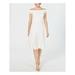 CALVIN KLEIN Womens White Short Sleeve Off Shoulder Short Shift Formal Dress Size 12