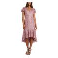 R&M RICHARDS Womens Pink Lace Sequined Short Sleeve V Neck Midi Shift Formal Dress Size 8P