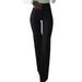 Women High Waist Buttons Palazzo Wide Leg Flared Ladies Casual Trousers OL Pants