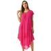 Riviera Sun Lace Up Acid Wash Embroidered Dress Short Sleeve Dresses for Women (Fuchsia, Large)