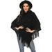 LELINTA Womens Ladies Cape Coat Knitted Fringe Hooded Poncho Oblique Coat Bohemian Shawl Scarf Tassel Irregular Wrap for Women