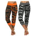 (2 Packs) Juniors' Plus Size Camo Sports Yoga Crop Jeggings High Waist Tummy Control Oversized Camouflage Pants