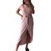 JustVH Women's Short Sleeves Crew Neck Slit Maxi Knited Dress With Removable Waist Belt