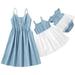 SANNEDONG Mother Daughter Mommy and Me Family Matching Dresses Blue Sleeveless Sundress for Women Baby Girls