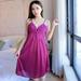 Sleepwear Sexy Lingerie Nightgown Lace Chemise Satin Slip Silk Nightie Bridal Babydoll for Women , Purple