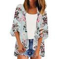 Women's Printed Sunscreen Kimono Mesh Stitching Shawl Shirt