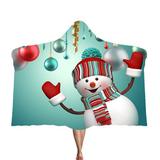 Mnycxen Winter Christmas Pattern Wear Cap Home Blanket Children's Blanket Hooded Shawl