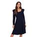 Women's Fall Vintage Square Neck Long Sleeve Dress Knee Length Low-Cut Casual Party Dress (Dark Blue)