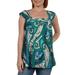 24Seven Comfort Apparel Women's Liana Green Paisley Wrap Tunic Top