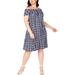 Love Squared Womens Plus Printed Daytime Casual Dress Blue 1X