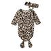 One Opening Newborn Boy Girl Long Sleeve Leopard Sleepwear Headband Outfits Set