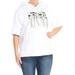 FREE PEOPLE Womens White Embroidered Fringed Hoodie Free Graphic Short Sleeve Sweater Size: S