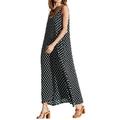 Hawaiian Plus Size Holiday Polka Dot Dresses For Women Floral Print Long Maxi Boho Dress Sleeveless Evening Party Beach Sundress Ladies Sleeveless Casual Loose Long Maxi Dress