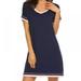 Nightgowns for Womens Short Sleeve Sleepwear Cotton V Neck Nightshirt Comfy Sleep Shirt S-XXL,Navy