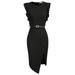 Grace Karin Women Flutter Sleeves Bodycon Dress with Belt Crew Neck Hips-Wrapped(Black,XL)