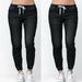 Puloru New Fashion Women Denim Skinny Cut Pencil Pants High Waist Stretch Jeans Trousers Slim drawstring bloomers jeans
