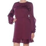 MAISON JULES Purple Ruffled Long Sleeve Jewel Neck Mini Sheath Formal Dress Size: 8